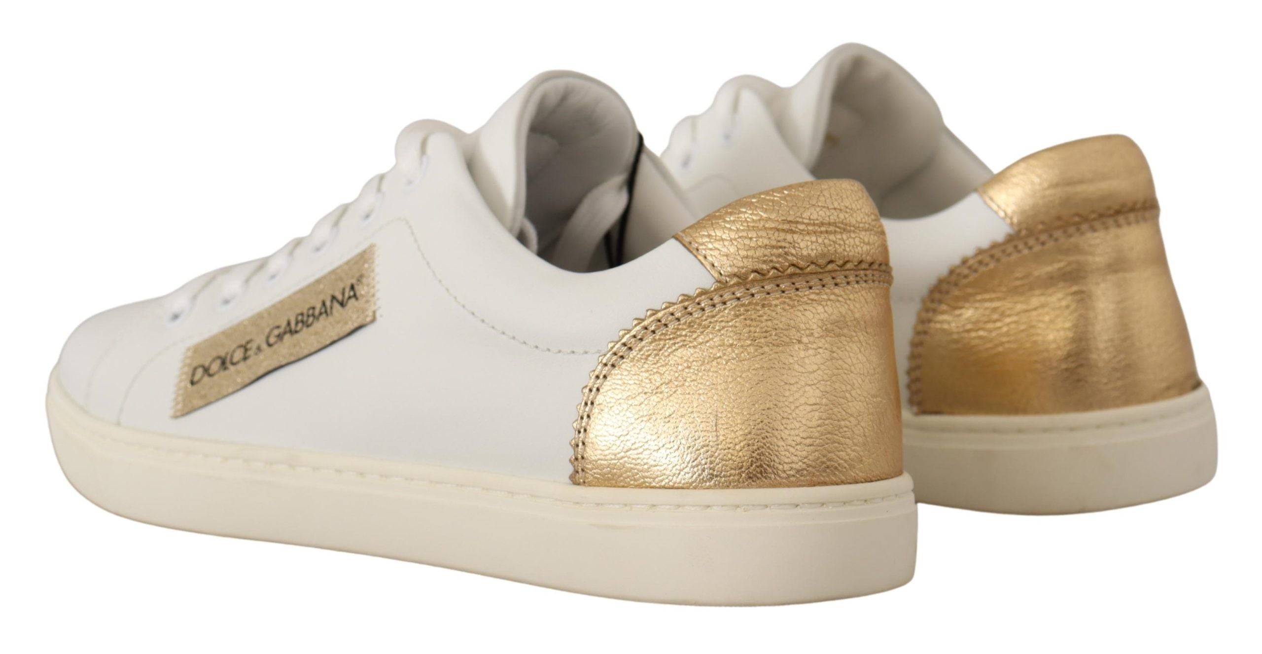 White Gold Leather Low Top Sneakers Dolce & Gabbana