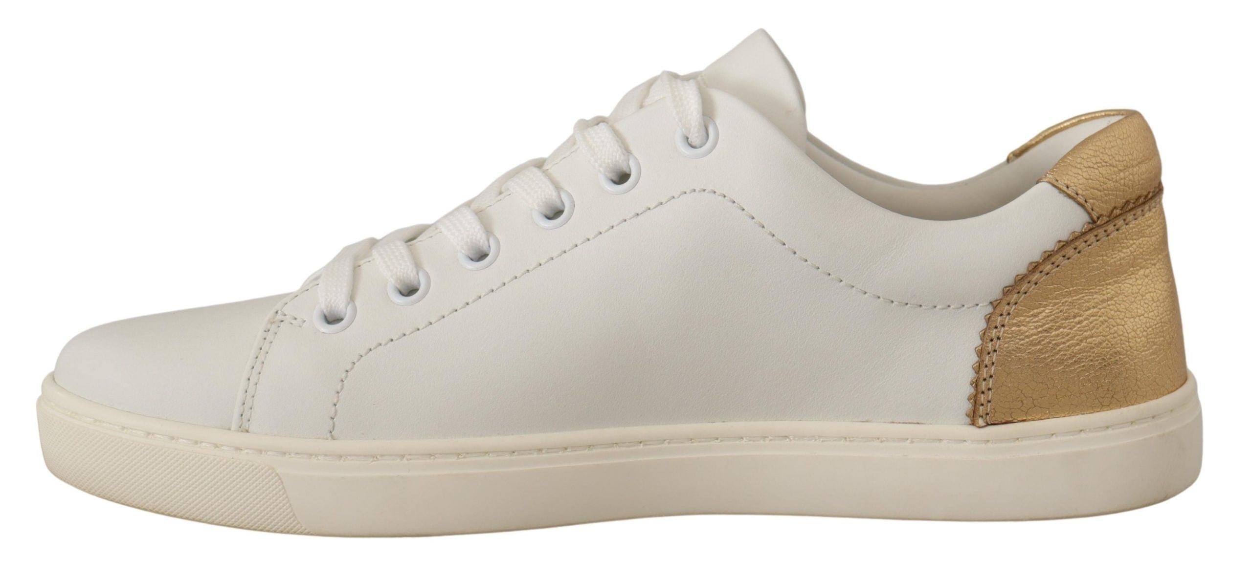 White Gold Leather Low Top Sneakers Dolce & Gabbana