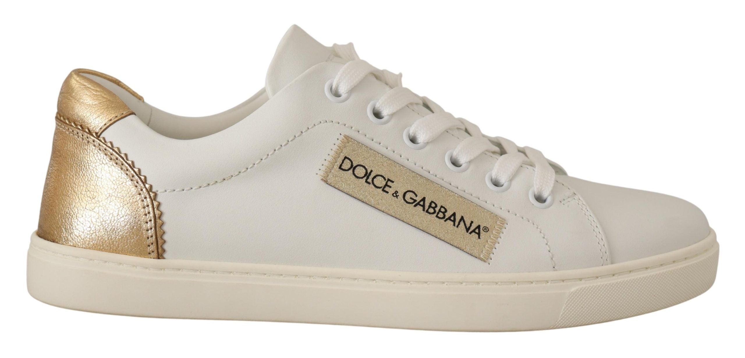 White Gold Leather Low Top Sneakers Dolce & Gabbana