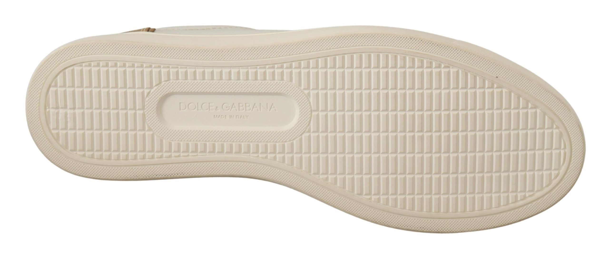 White Gold Leather Low Top Sneakers Dolce & Gabbana