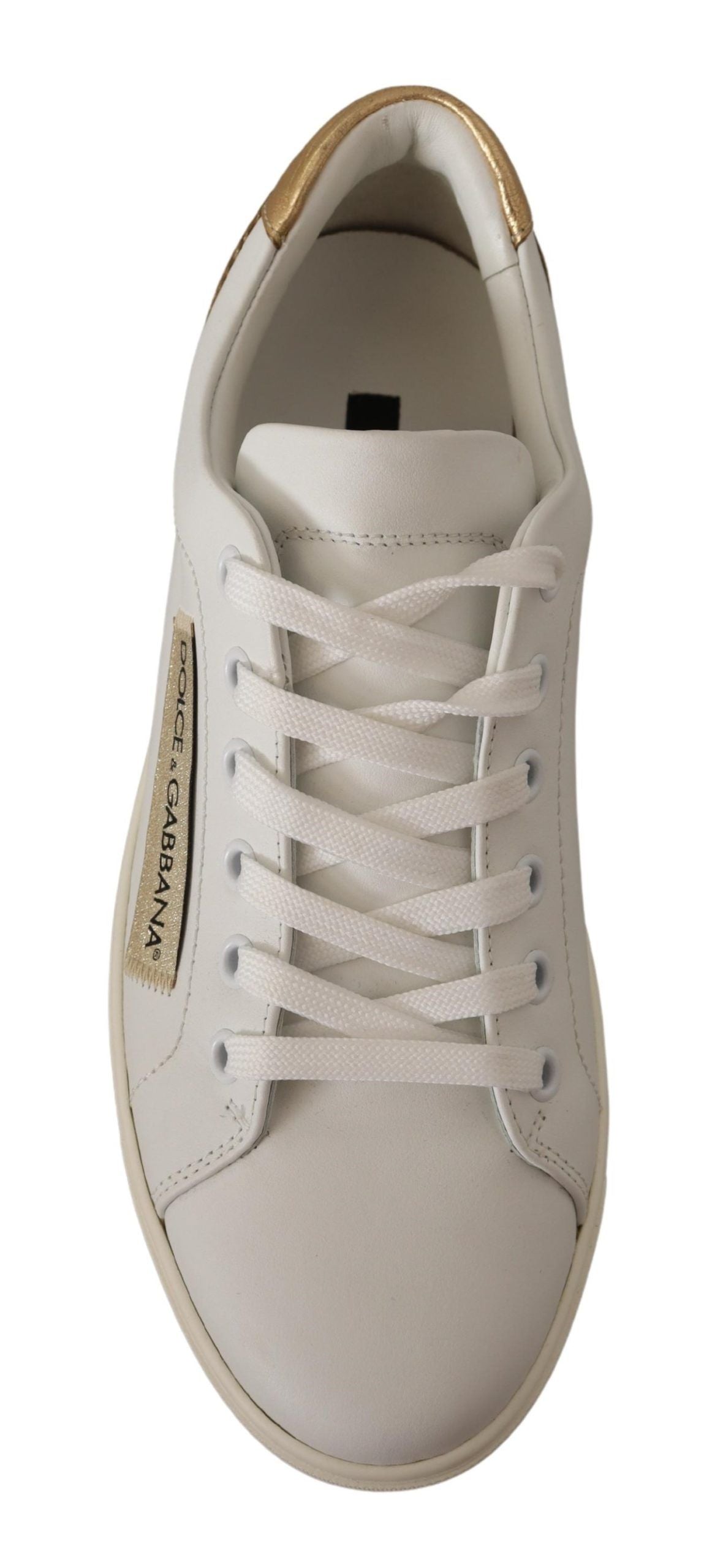 White Gold Leather Low Top Sneakers Dolce & Gabbana