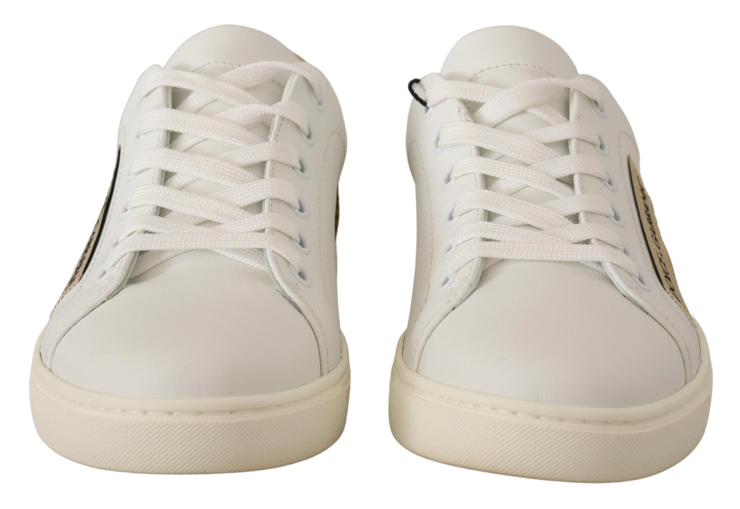White Gold Leather Low Top Sneakers Dolce & Gabbana