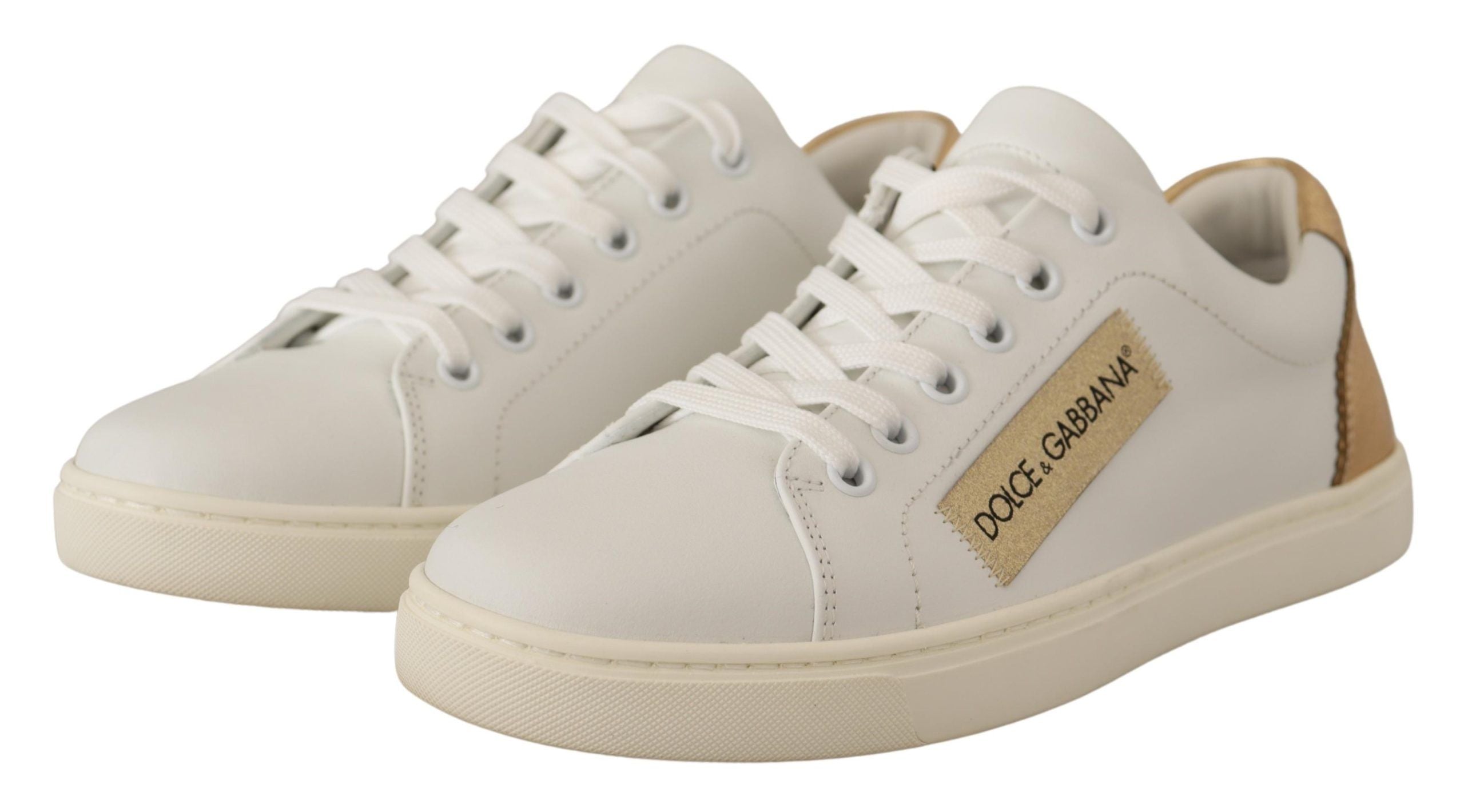 White Gold Leather Low Top Sneakers Dolce & Gabbana
