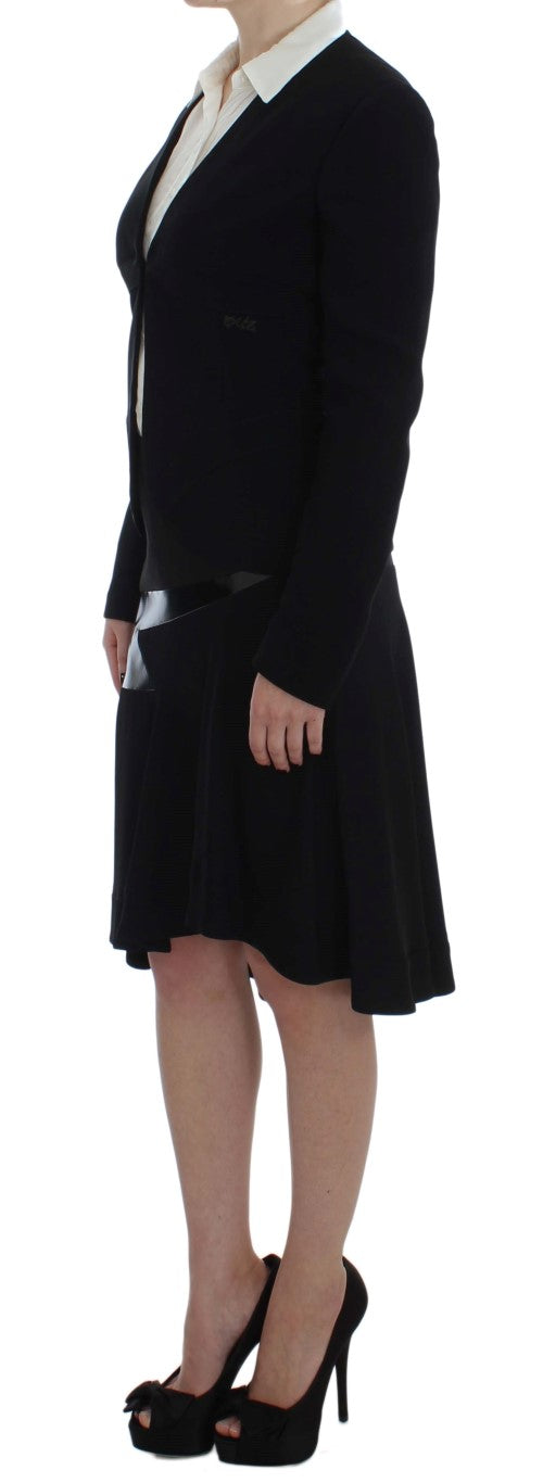 Black Blue Two Piece Suit Skirt & Blazer Exte