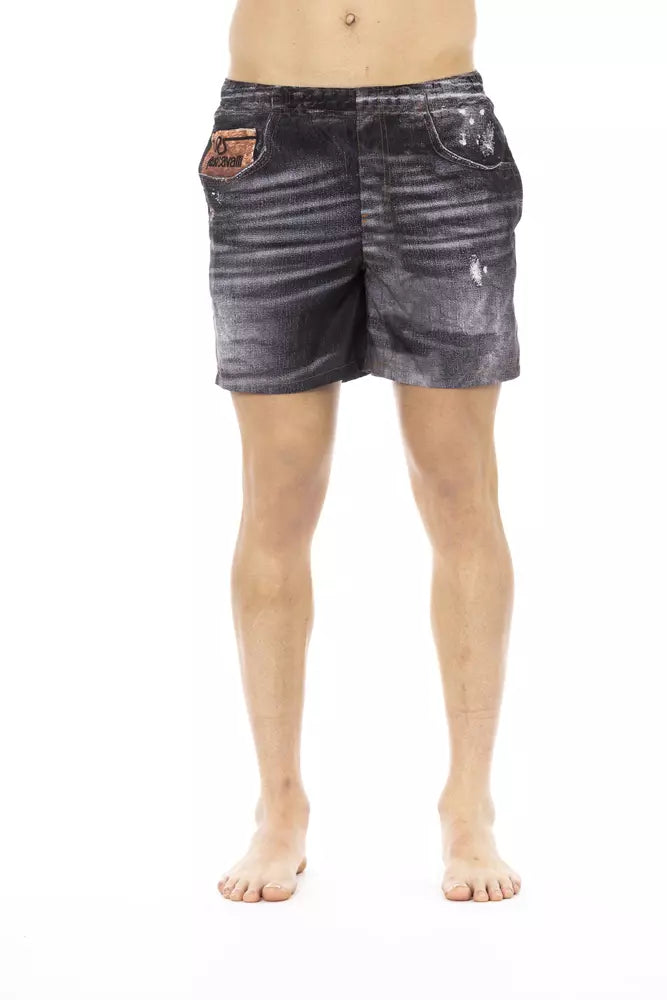 Black Polyester Men Swim Short Just Cavalli
