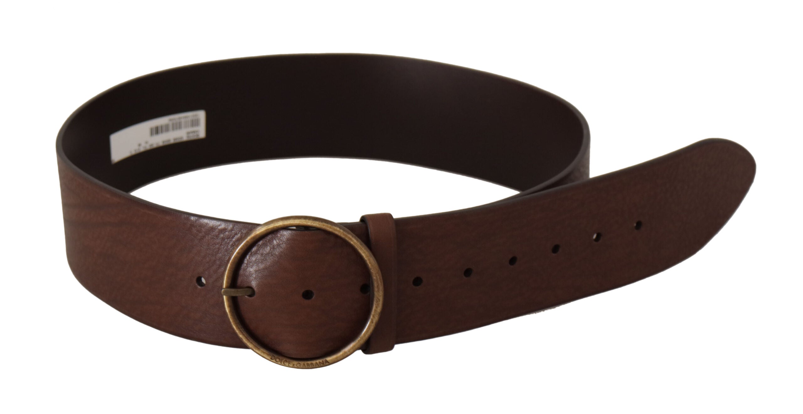 Brown Leather Wide Waist Logo Metal Round Buckle Belt Dolce & Gabbana