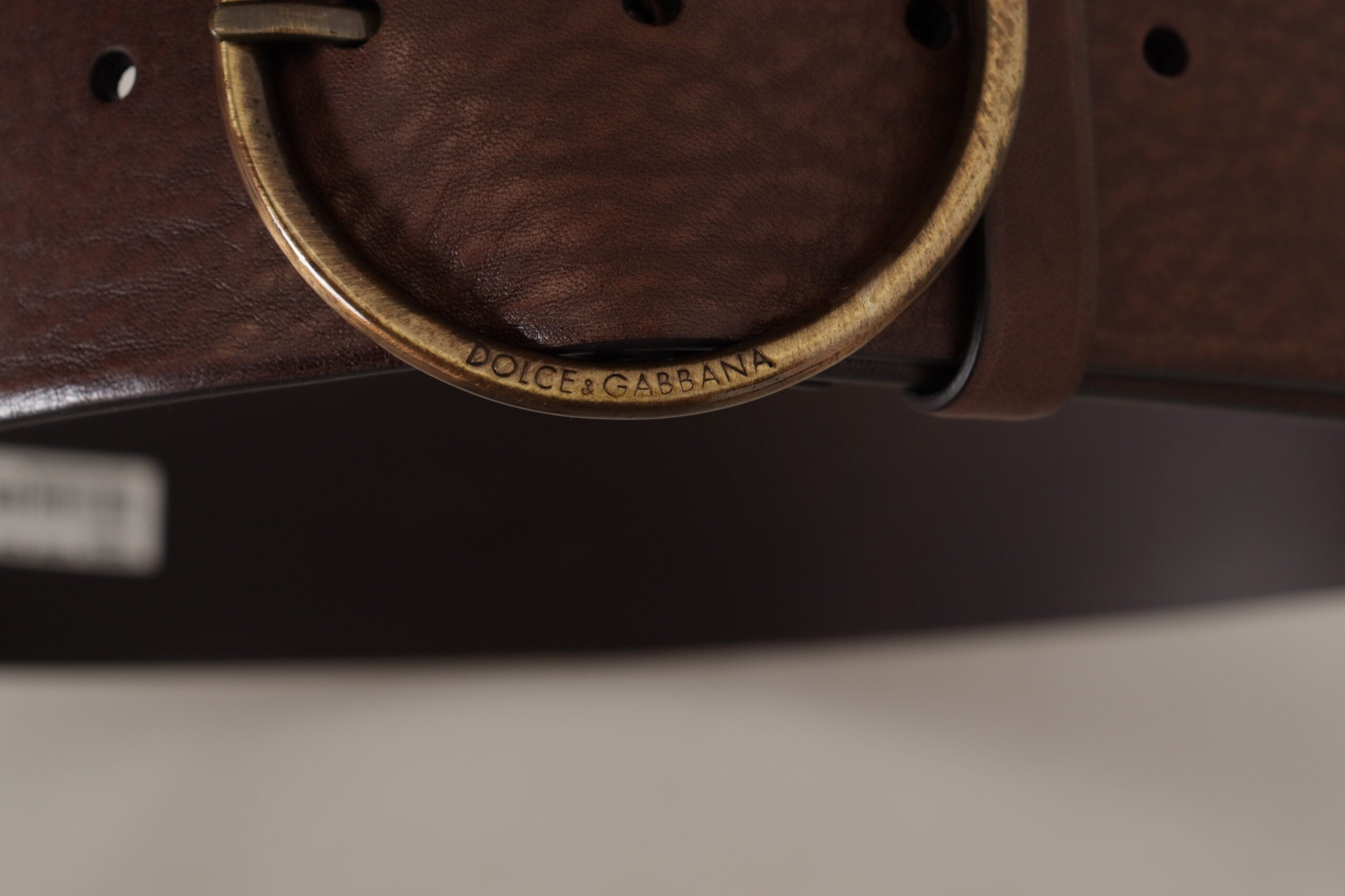 Brown Leather Wide Waist Logo Metal Round Buckle Belt Dolce & Gabbana