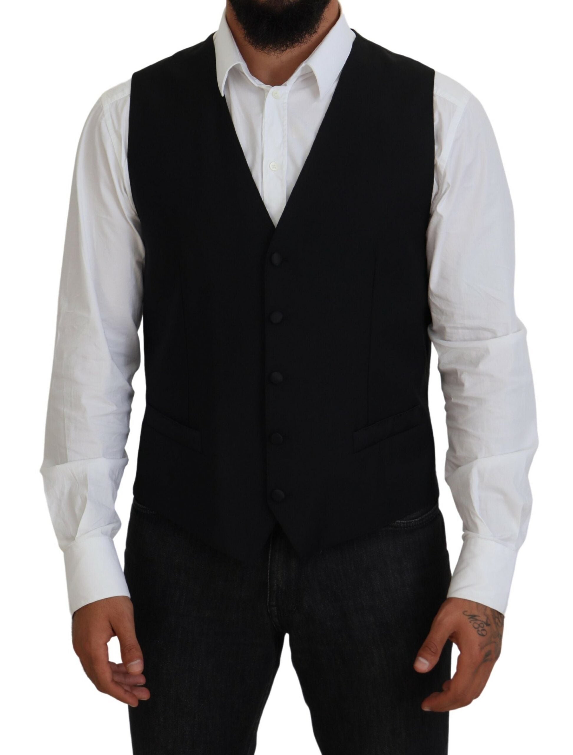 Black Virgin Wool Waistcoat Formal Vest Dolce & Gabbana