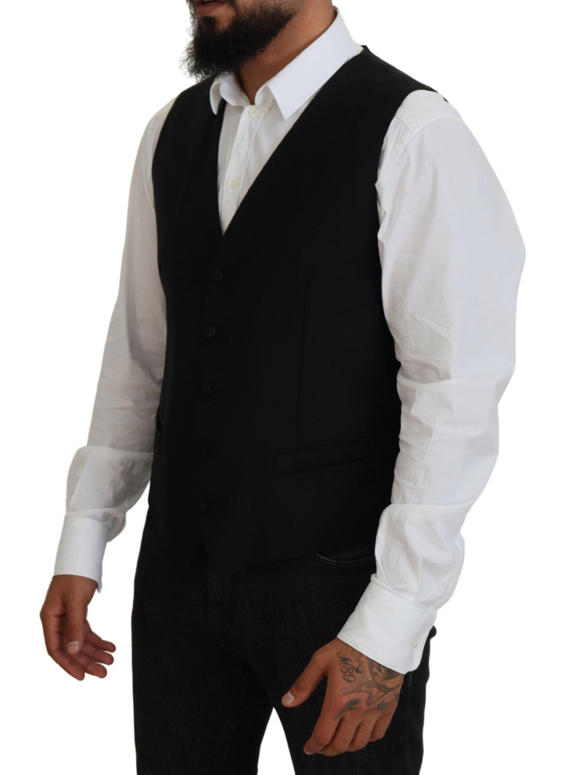 Black Virgin Wool Waistcoat Formal Vest Dolce & Gabbana