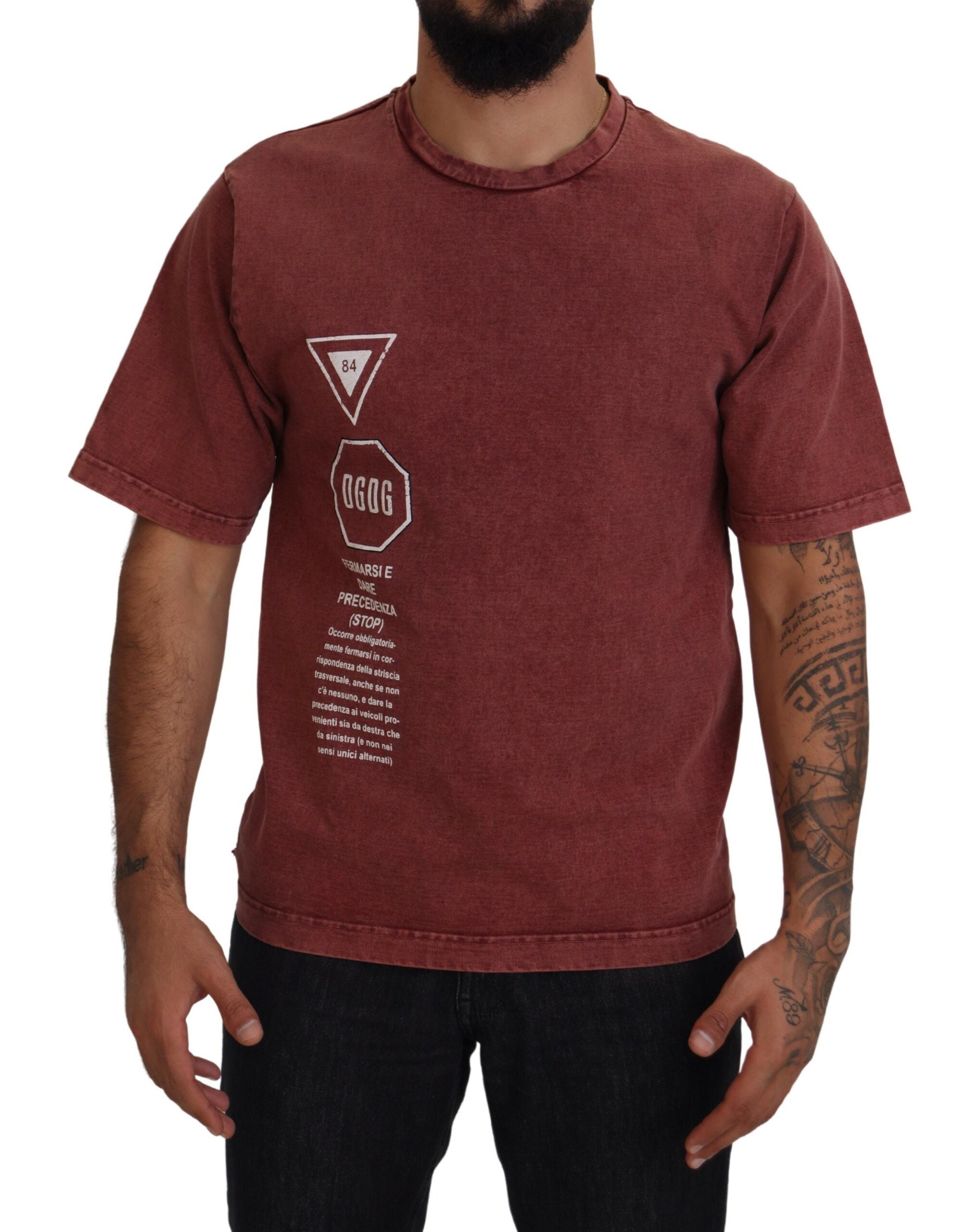 Maroon Print Round Neck Short Sleeves T-shirt Dolce & Gabbana