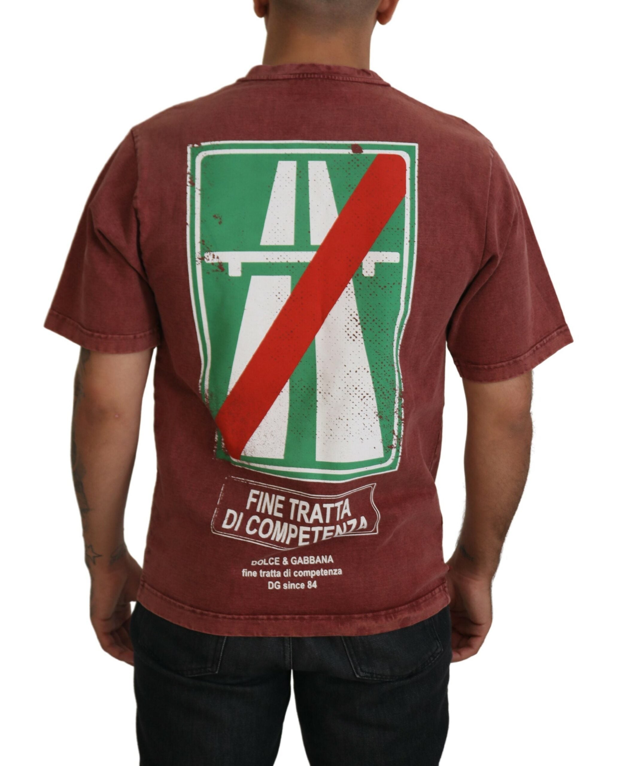 Maroon Print Round Neck Short Sleeves T-shirt Dolce & Gabbana