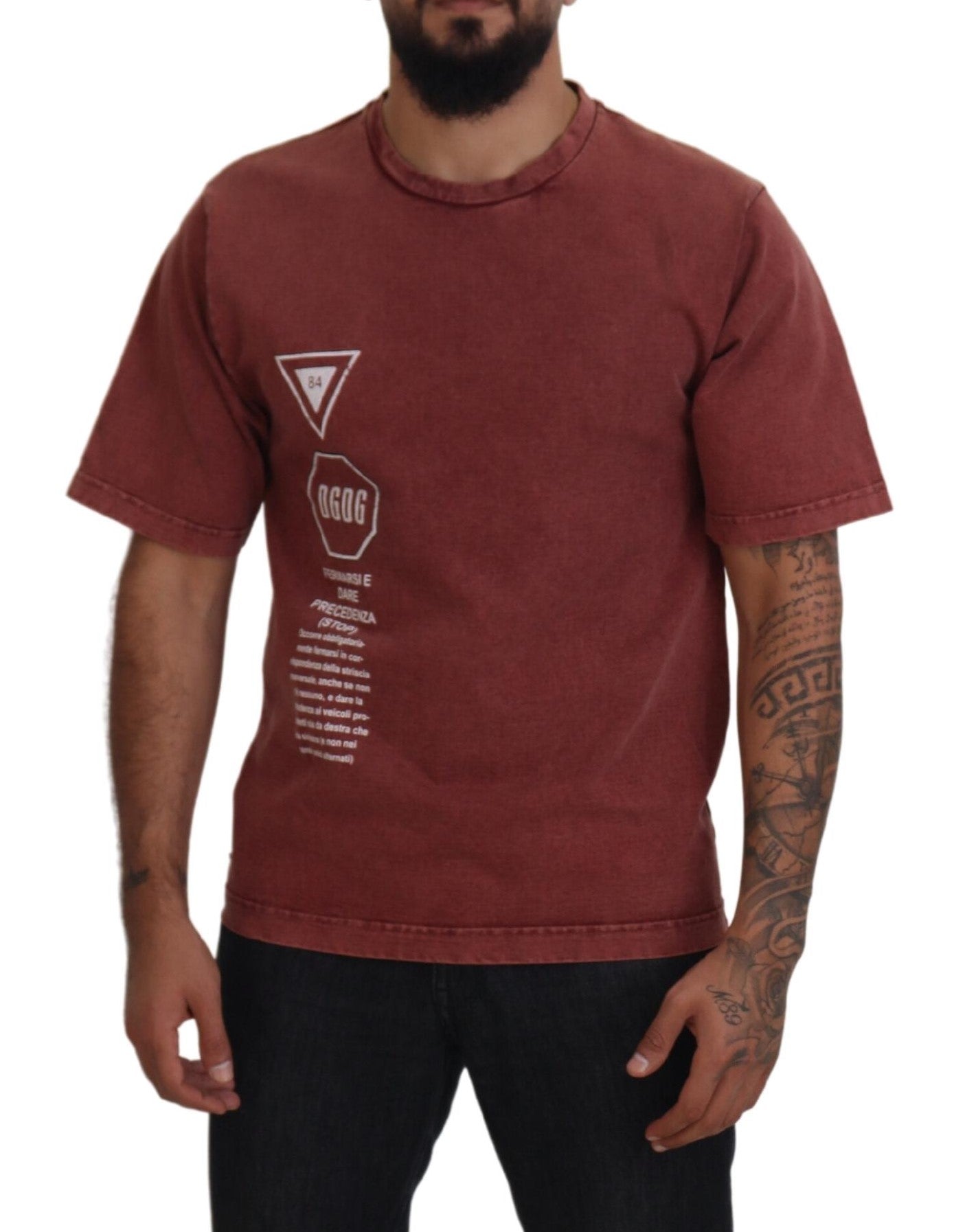 Maroon Print Round Neck Short Sleeves T-shirt Dolce & Gabbana