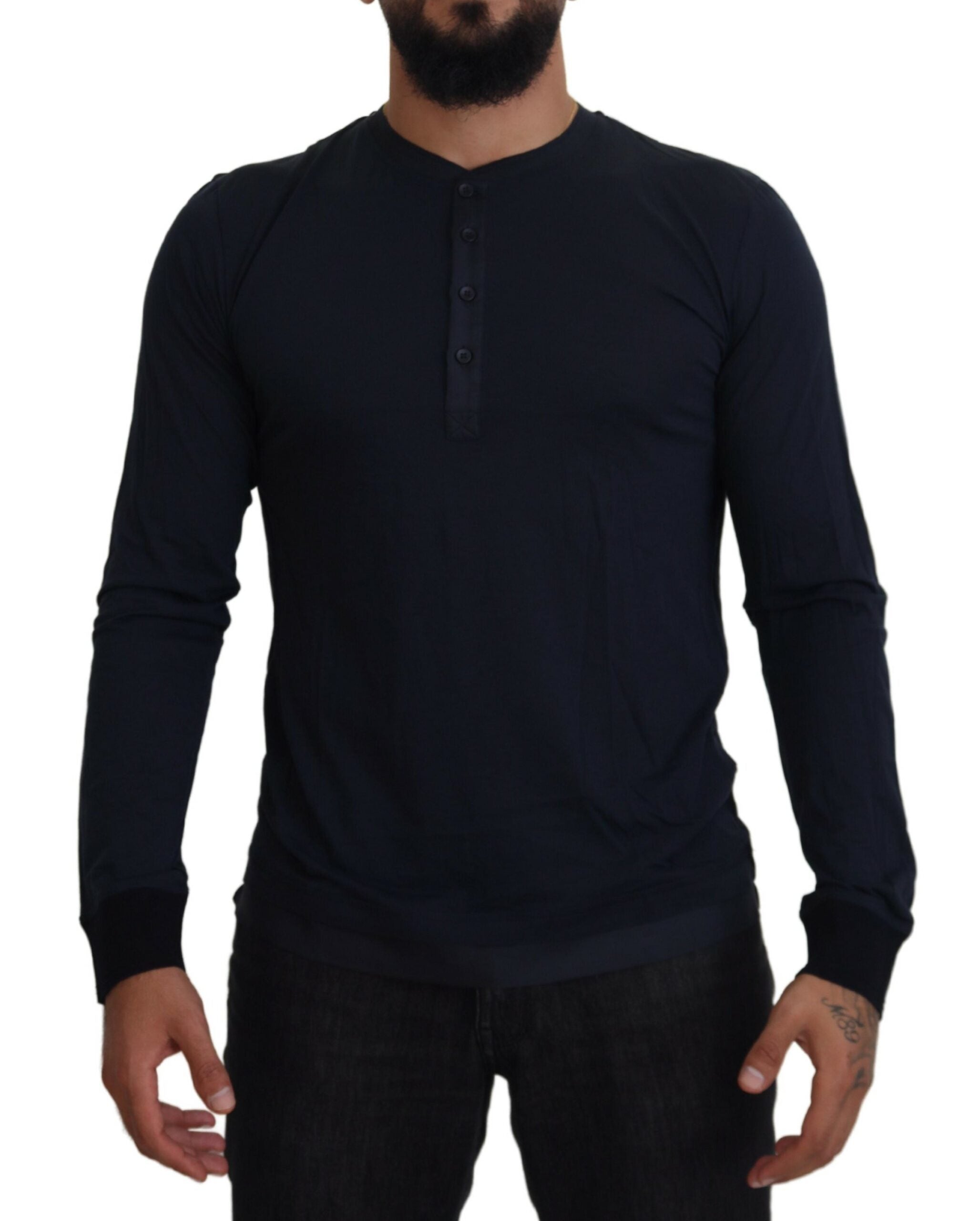 Blue Cotton Button Crewneck Pullover Sweater Dolce & Gabbana