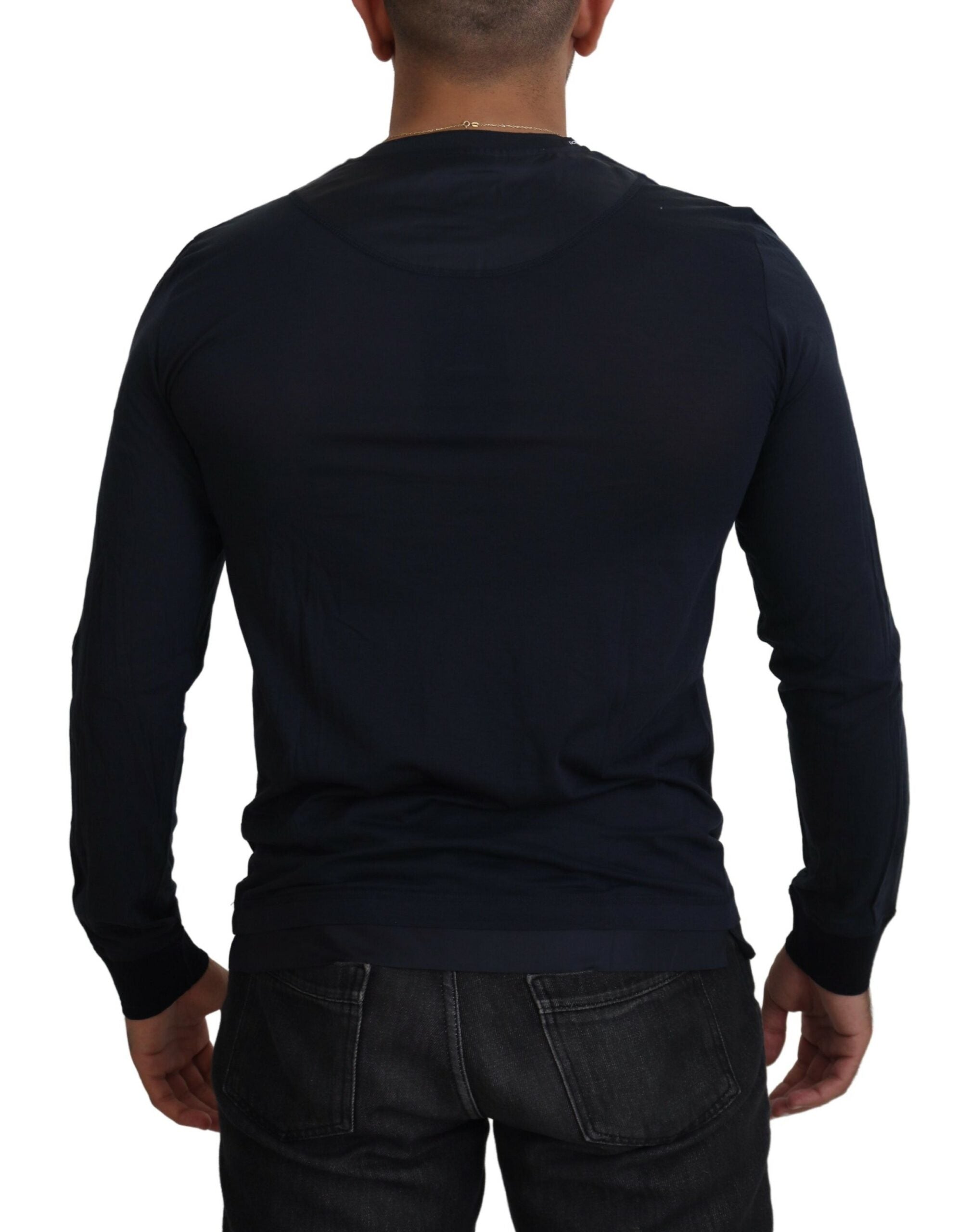 Blue Cotton Button Crewneck Pullover Sweater Dolce & Gabbana