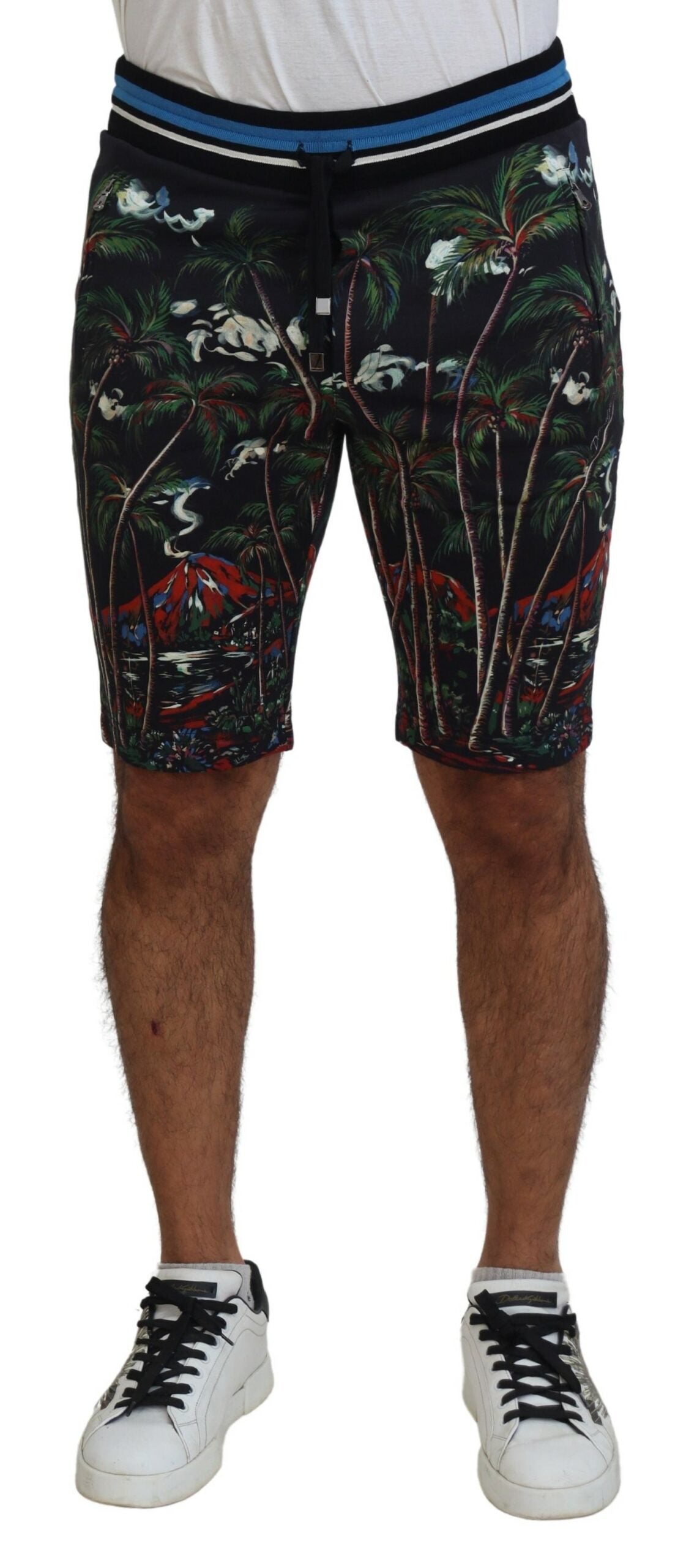 Black Cotton Volcano Print Casual Shorts Dolce & Gabbana