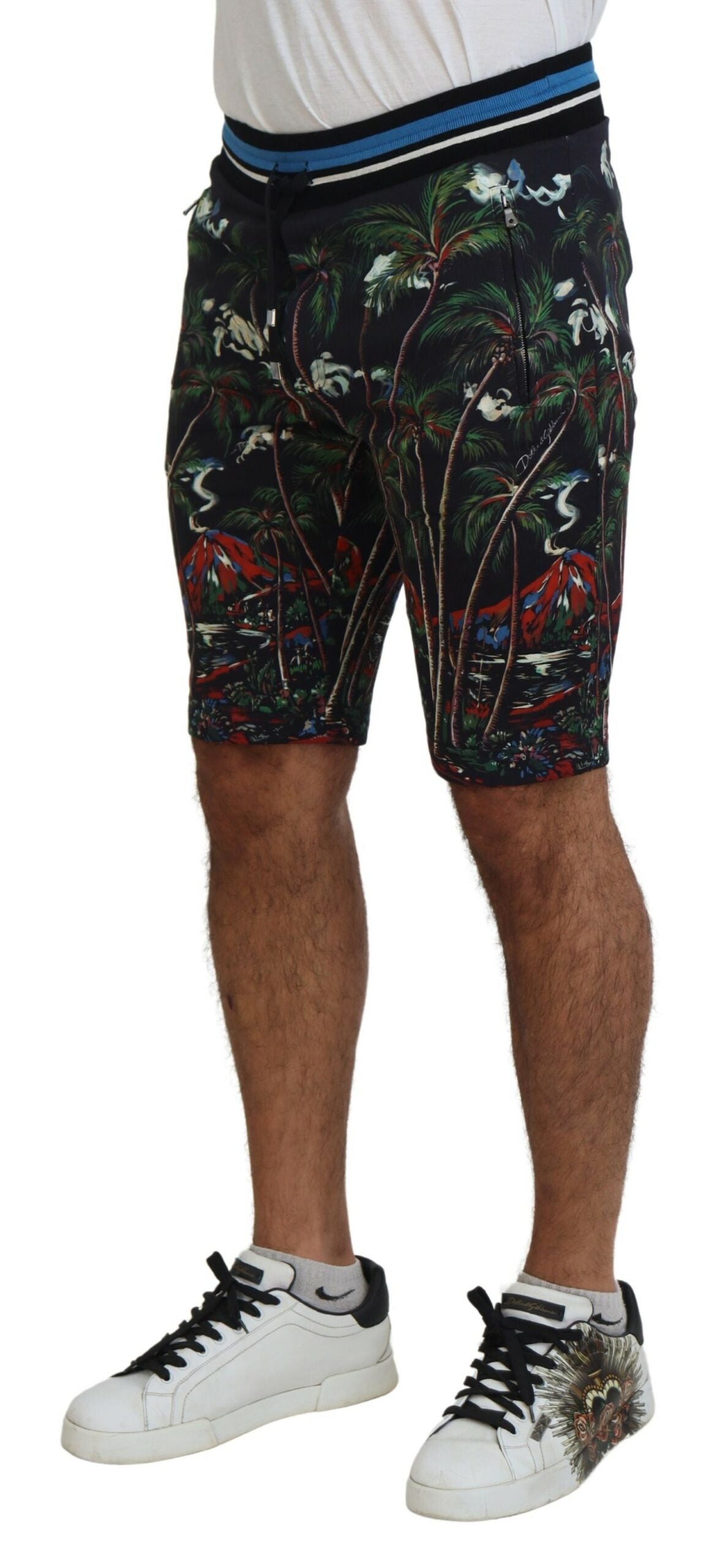 Black Cotton Volcano Print Casual Shorts Dolce & Gabbana