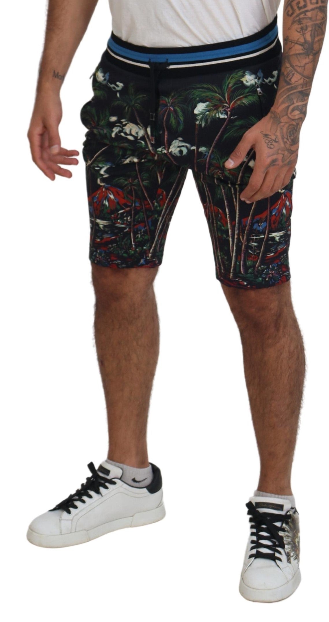 Black Cotton Volcano Print Casual Shorts Dolce & Gabbana