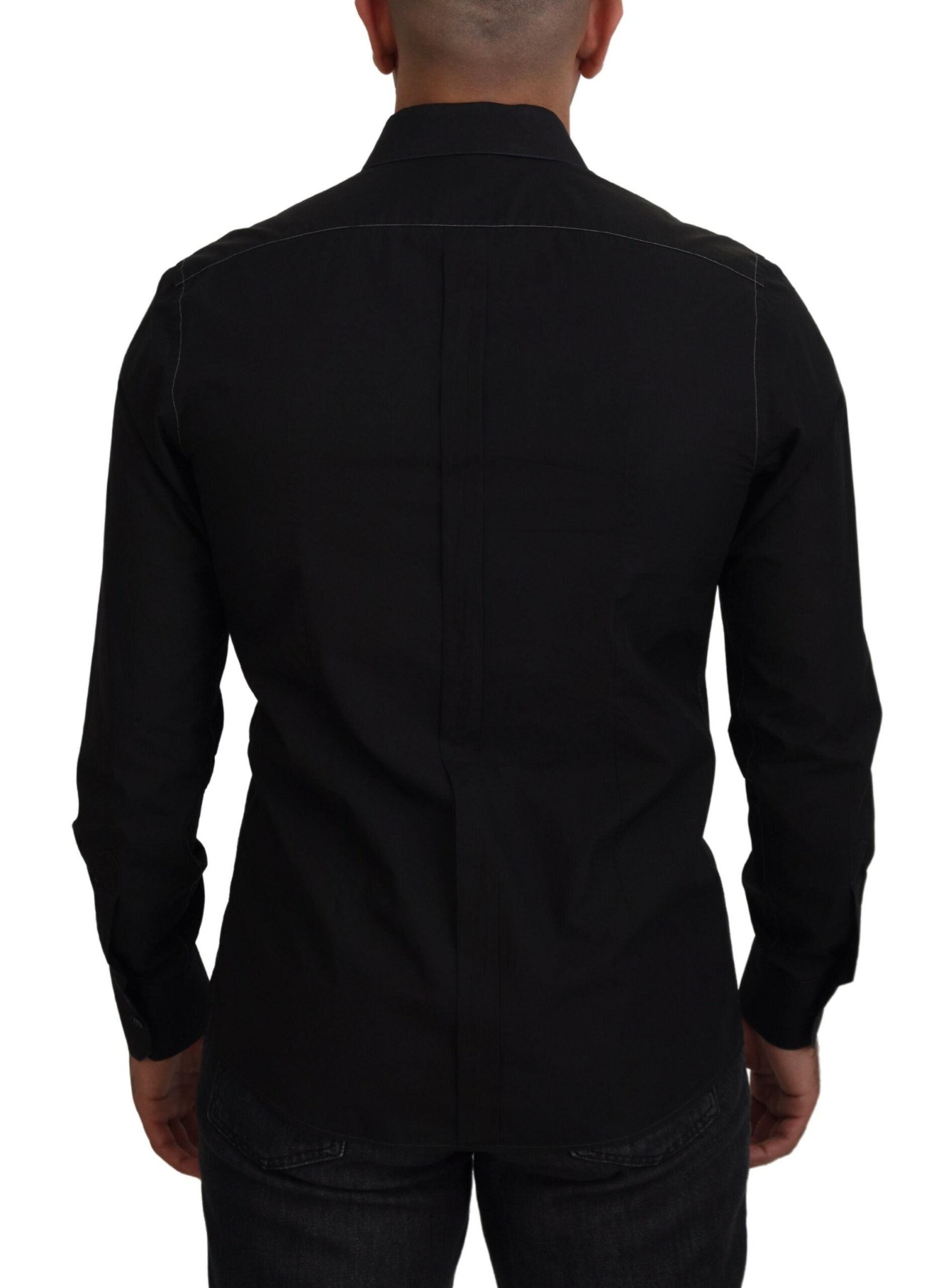 Black Cotton Collared Long Sleeve GOLD Shirt Dolce & Gabbana