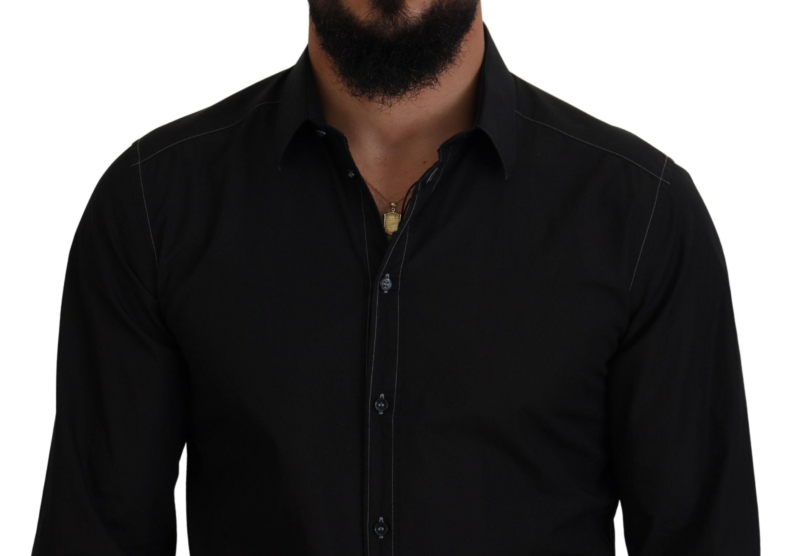 Black Cotton Collared Long Sleeve GOLD Shirt Dolce & Gabbana