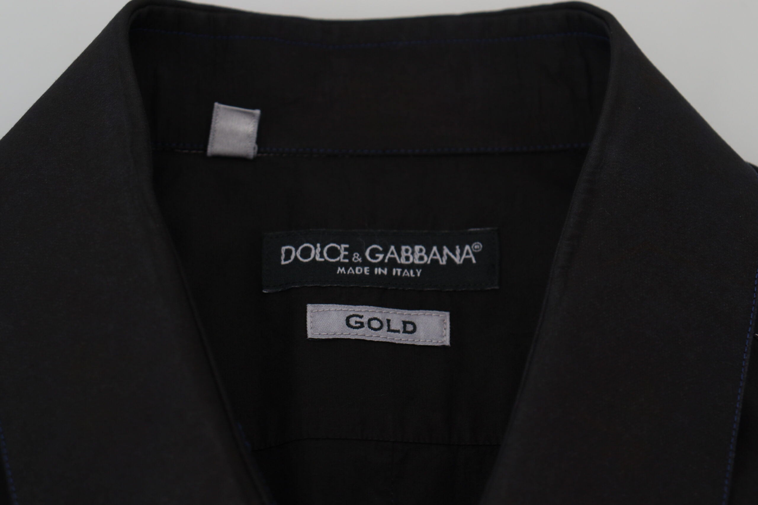 Black Cotton Collared Long Sleeve GOLD Shirt Dolce & Gabbana