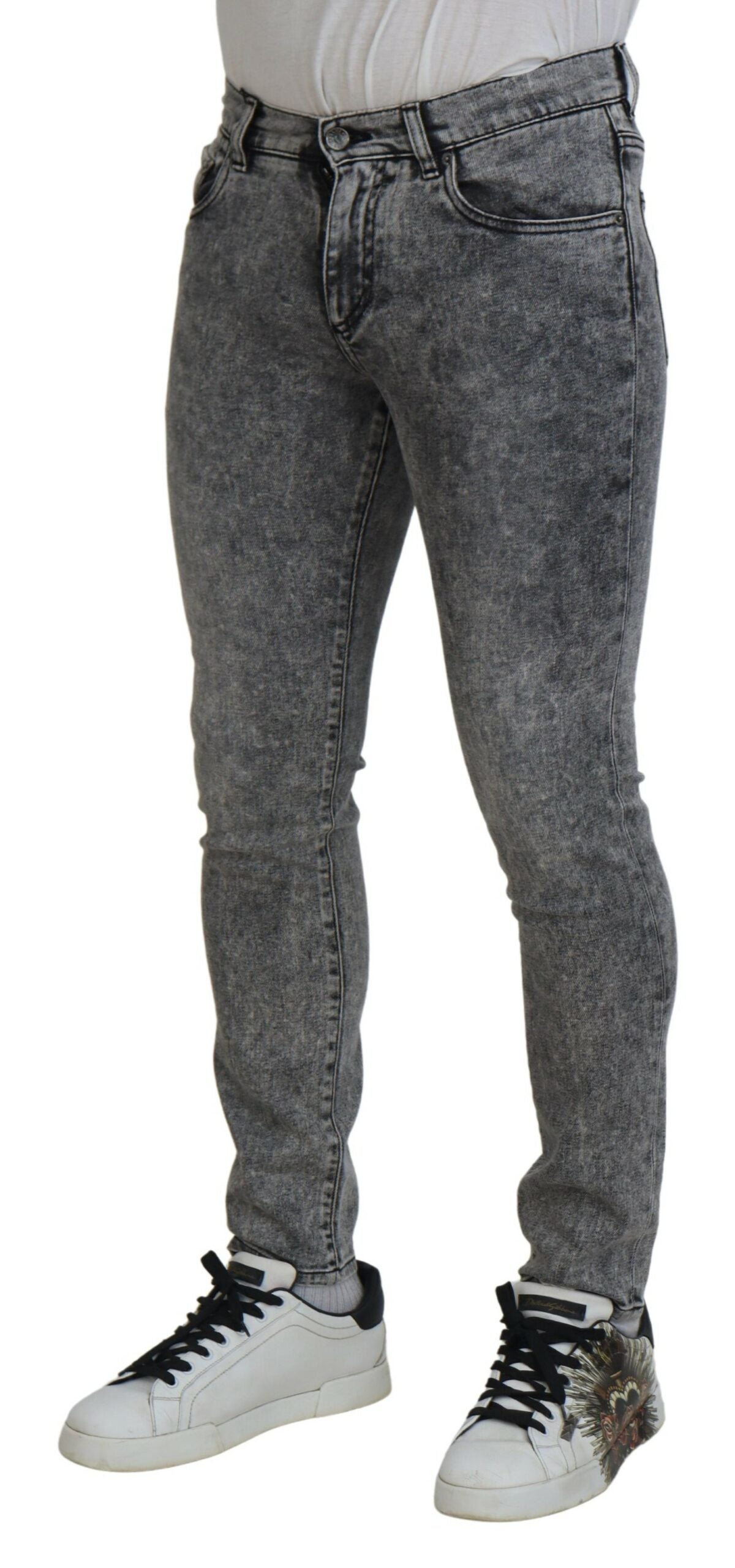 Grey Washed Cotton Slim Fit Men Denim Jeans Dolce & Gabbana