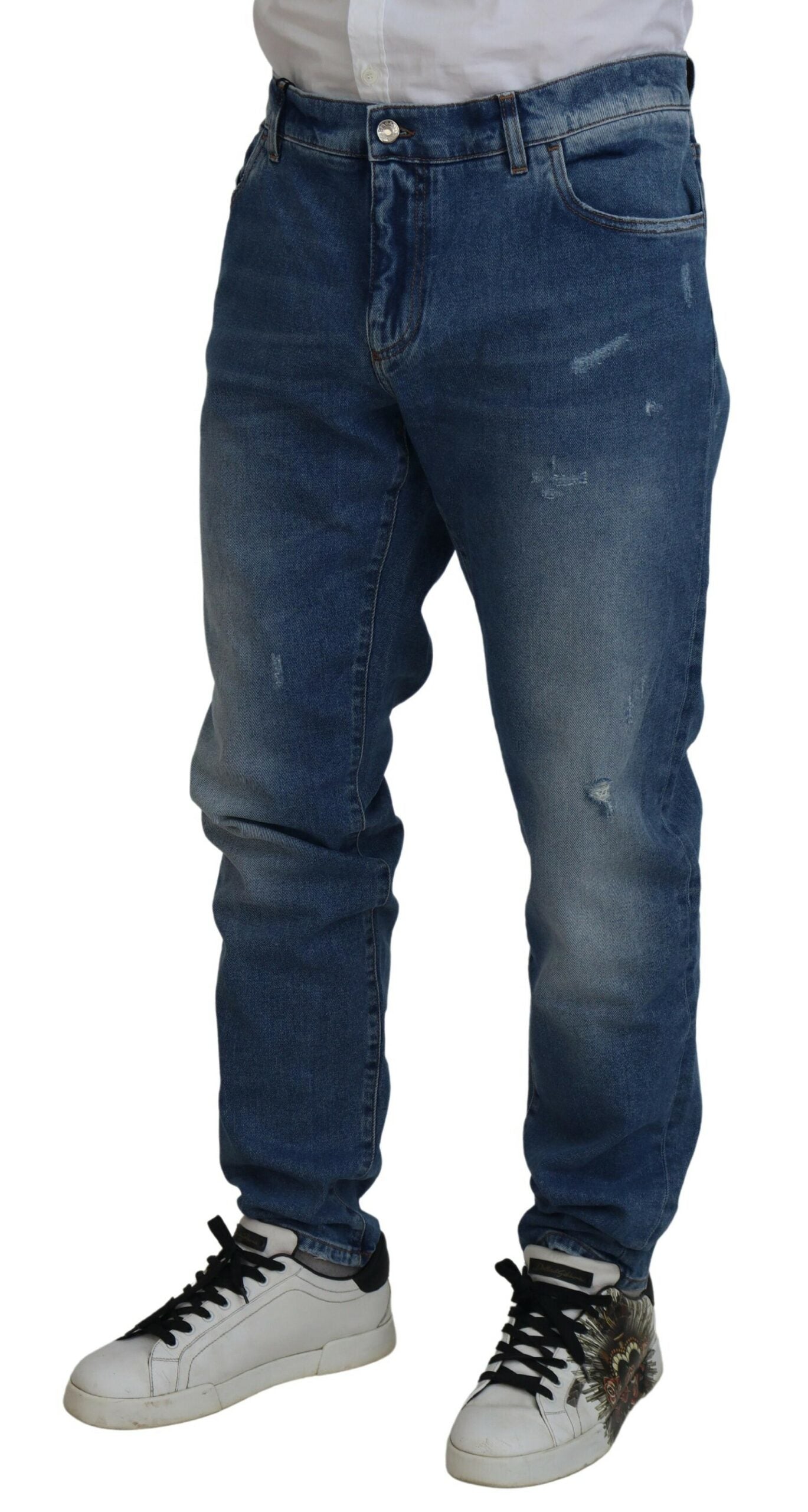 Blue Washed Skinny Cotton Denim Jeans Dolce & Gabbana