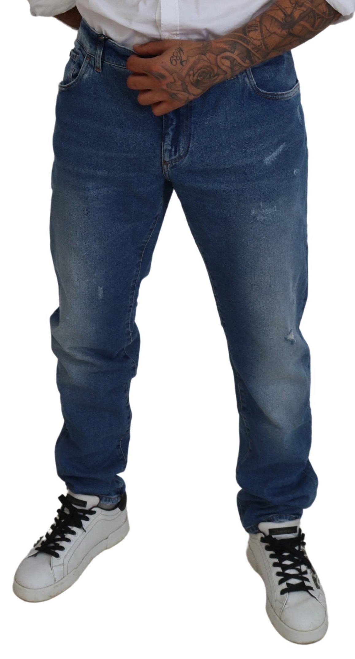Blue Washed Skinny Cotton Denim Jeans Dolce & Gabbana