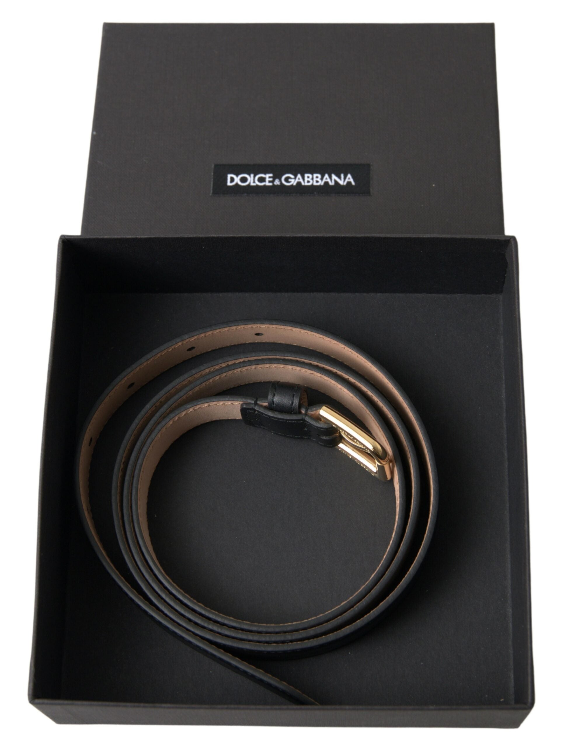 Black Leather Gold Tone Metal Buckle Belt Dolce & Gabbana