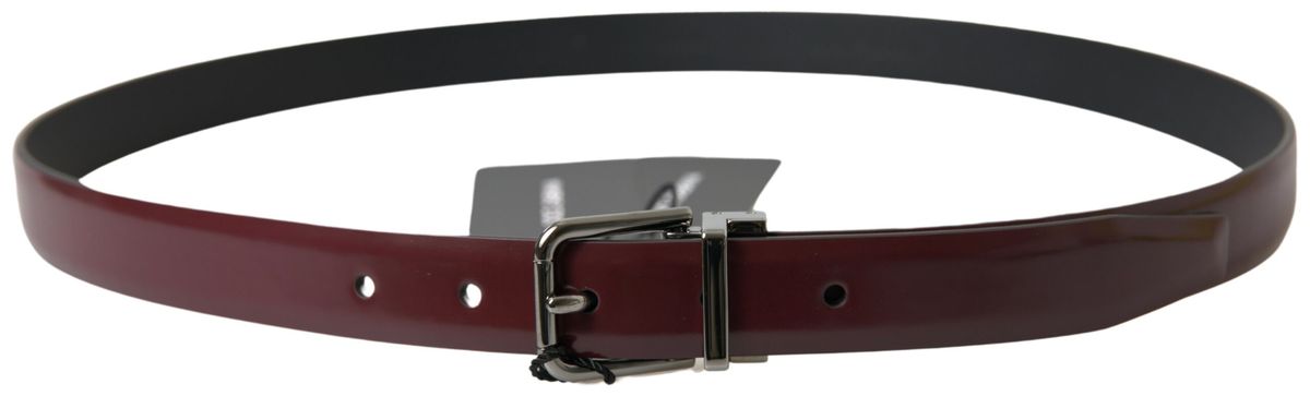 Bordeaux Leather Silver Metal Buckle Belt Dolce & Gabbana