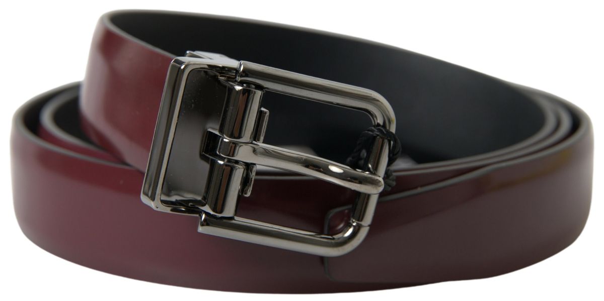 Bordeaux Leather Silver Metal Buckle Belt Dolce & Gabbana