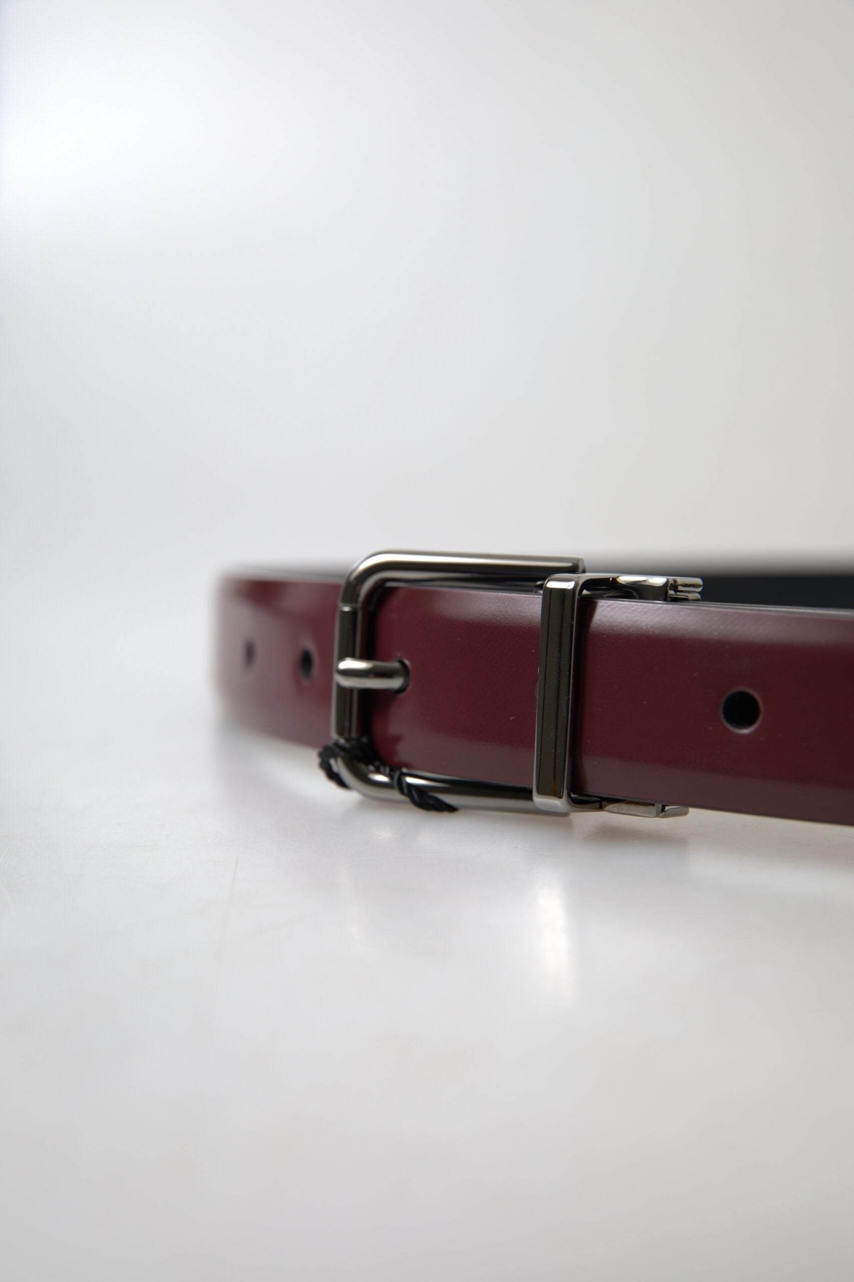 Bordeaux Leather Silver Metal Buckle Belt Dolce & Gabbana