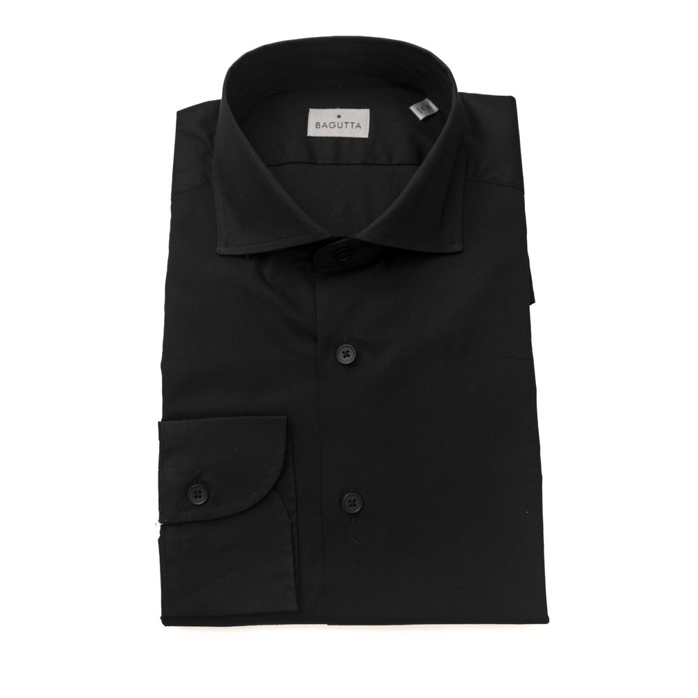 Black Cotton Men's Slim Shirt Bagutta