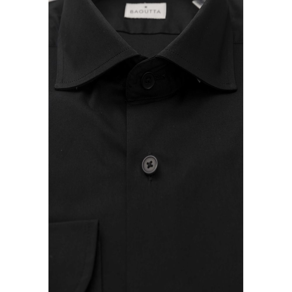 Black Cotton Men's Slim Shirt Bagutta
