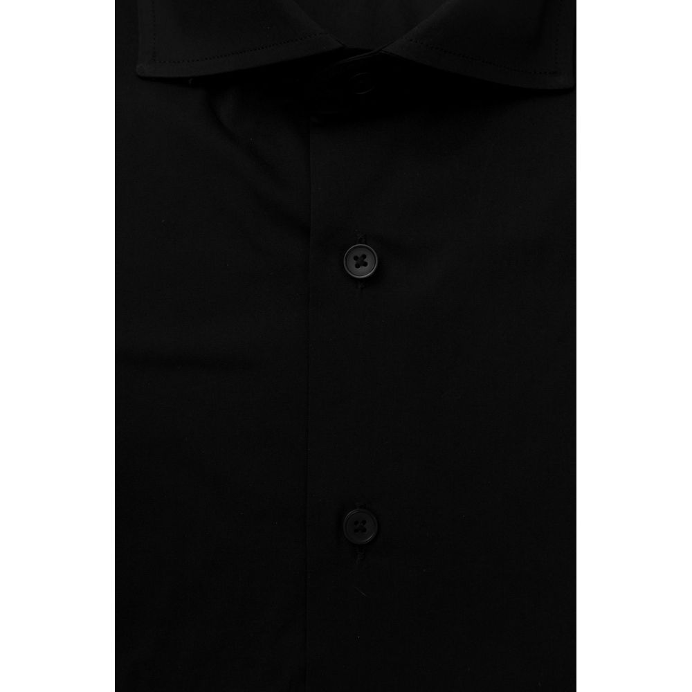 Black Cotton Men's Slim Shirt Bagutta