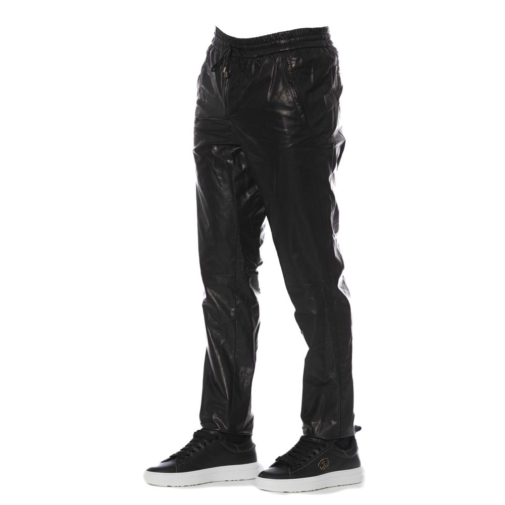 Black Lamb Leather Men Trouser Trussardi