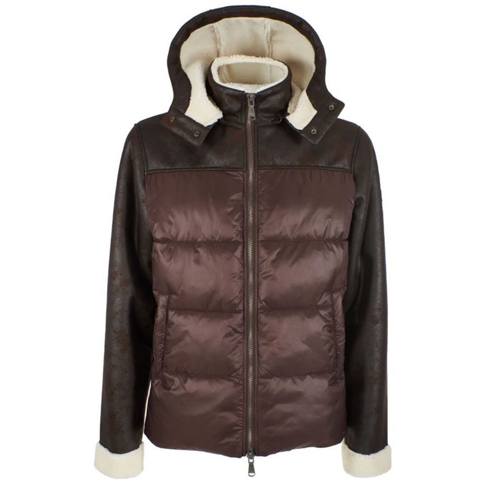 Brown Nylon Men's Quilted Jacket Yes Zee