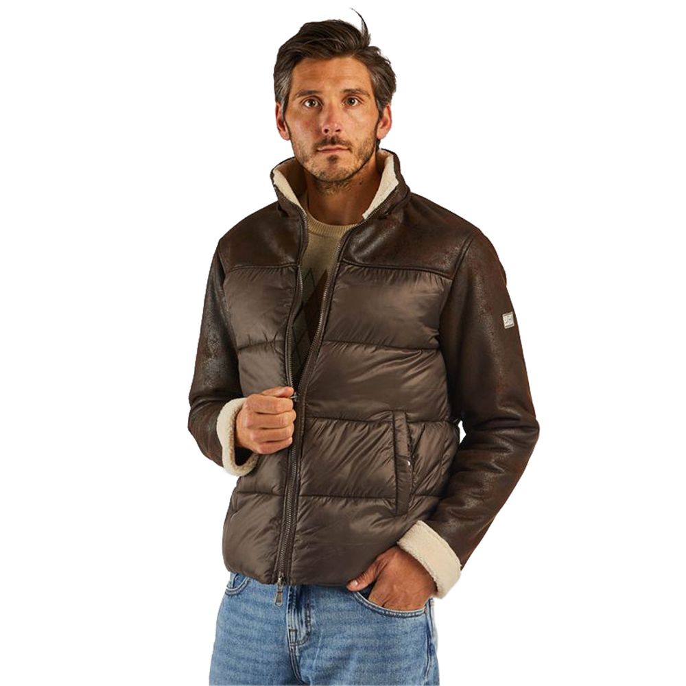 Brown Nylon Men's Quilted Jacket Yes Zee