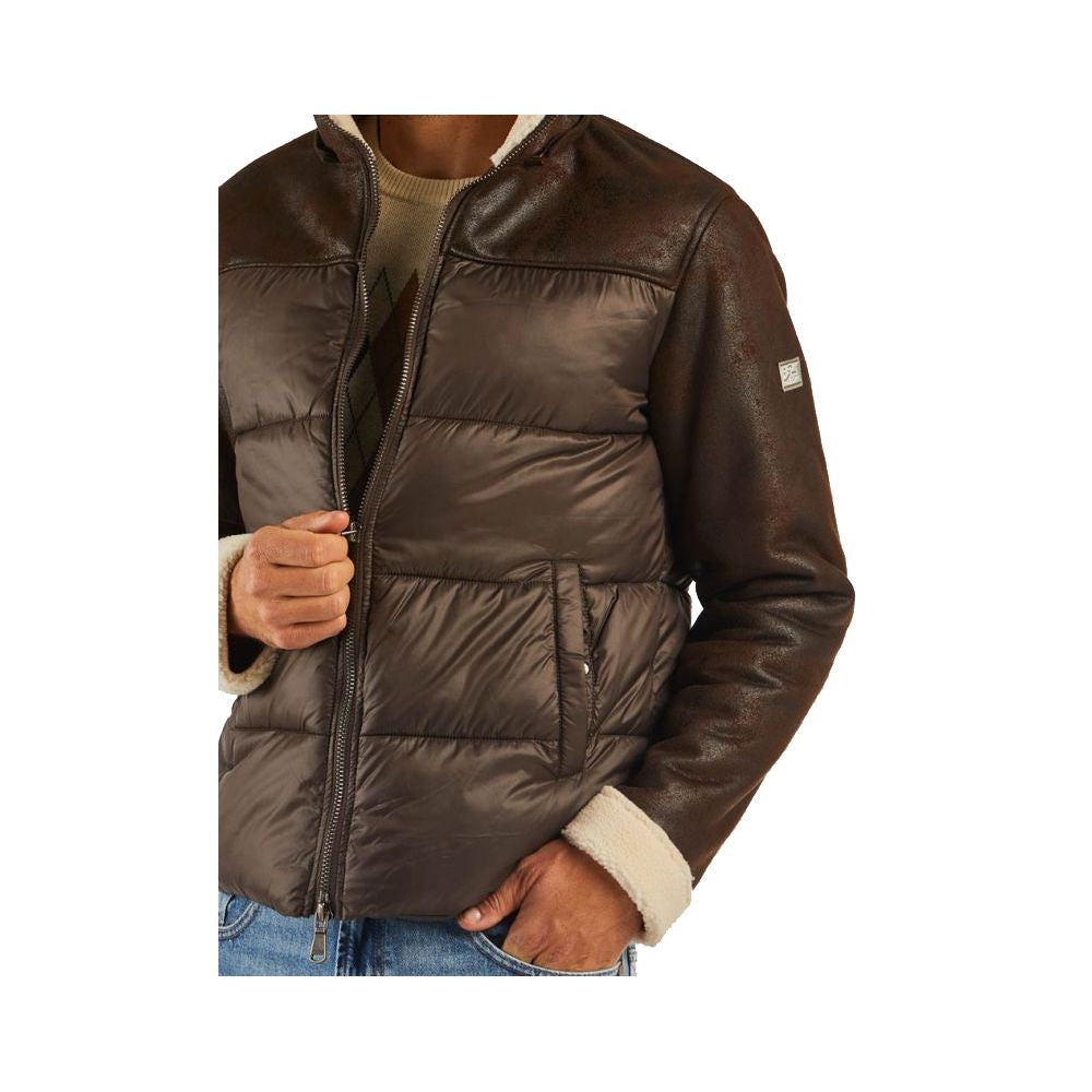 Brown Nylon Men's Quilted Jacket Yes Zee