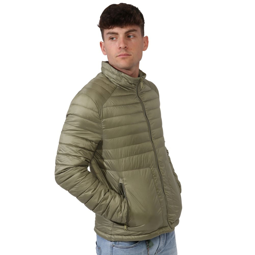 Green Nylon Men Jacket with Concealable Hood Yes Zee
