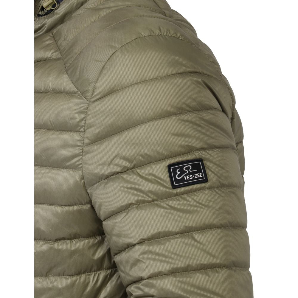 Green Nylon Men Jacket with Concealable Hood Yes Zee