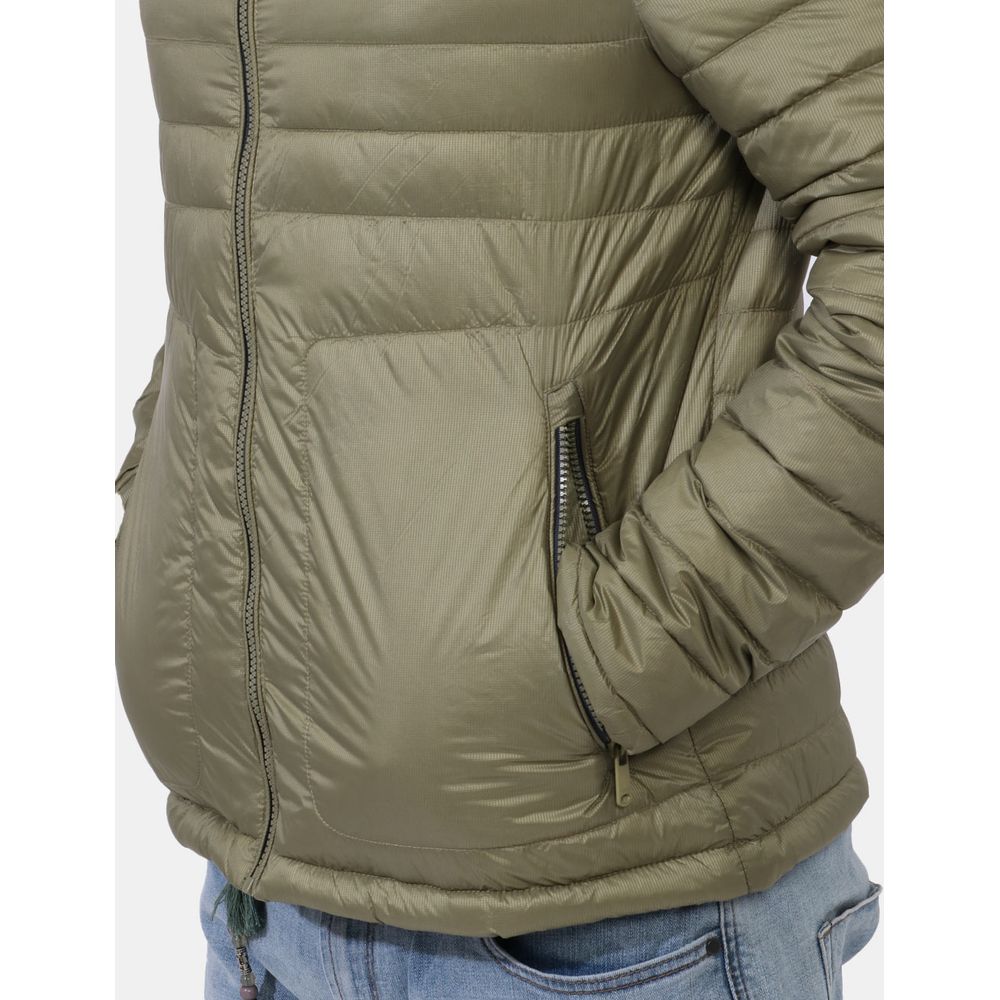 Green Nylon Men Jacket with Concealable Hood Yes Zee