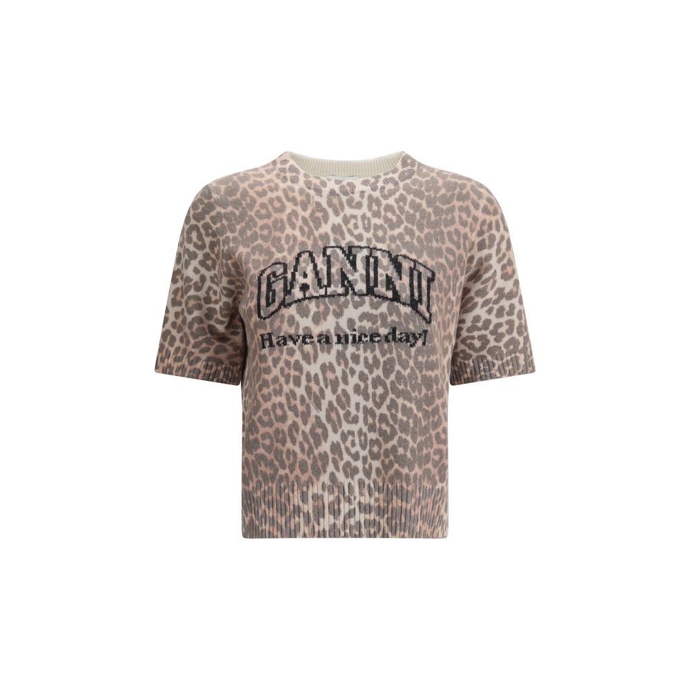 Leopard print short sleeve Sweater Ganni