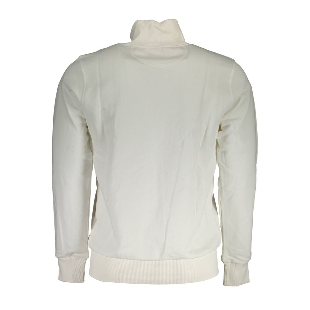 White Cotton Men Sweater With Zip and Pockets La Martina