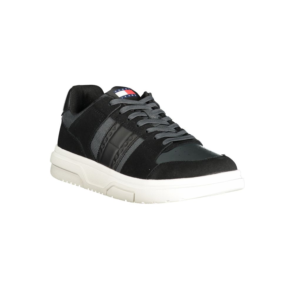 Black Leather Men Sneaker Tommy Hilfiger