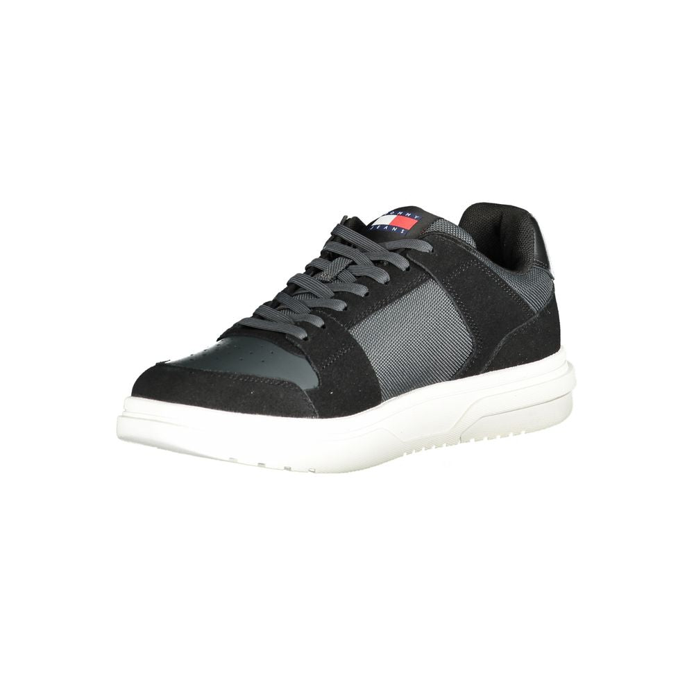 Black Leather Men Sneaker Tommy Hilfiger
