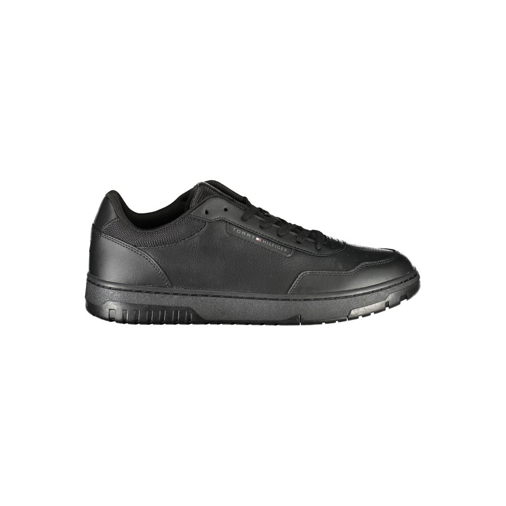 Black Leather Men Sneaker Tommy Hilfiger