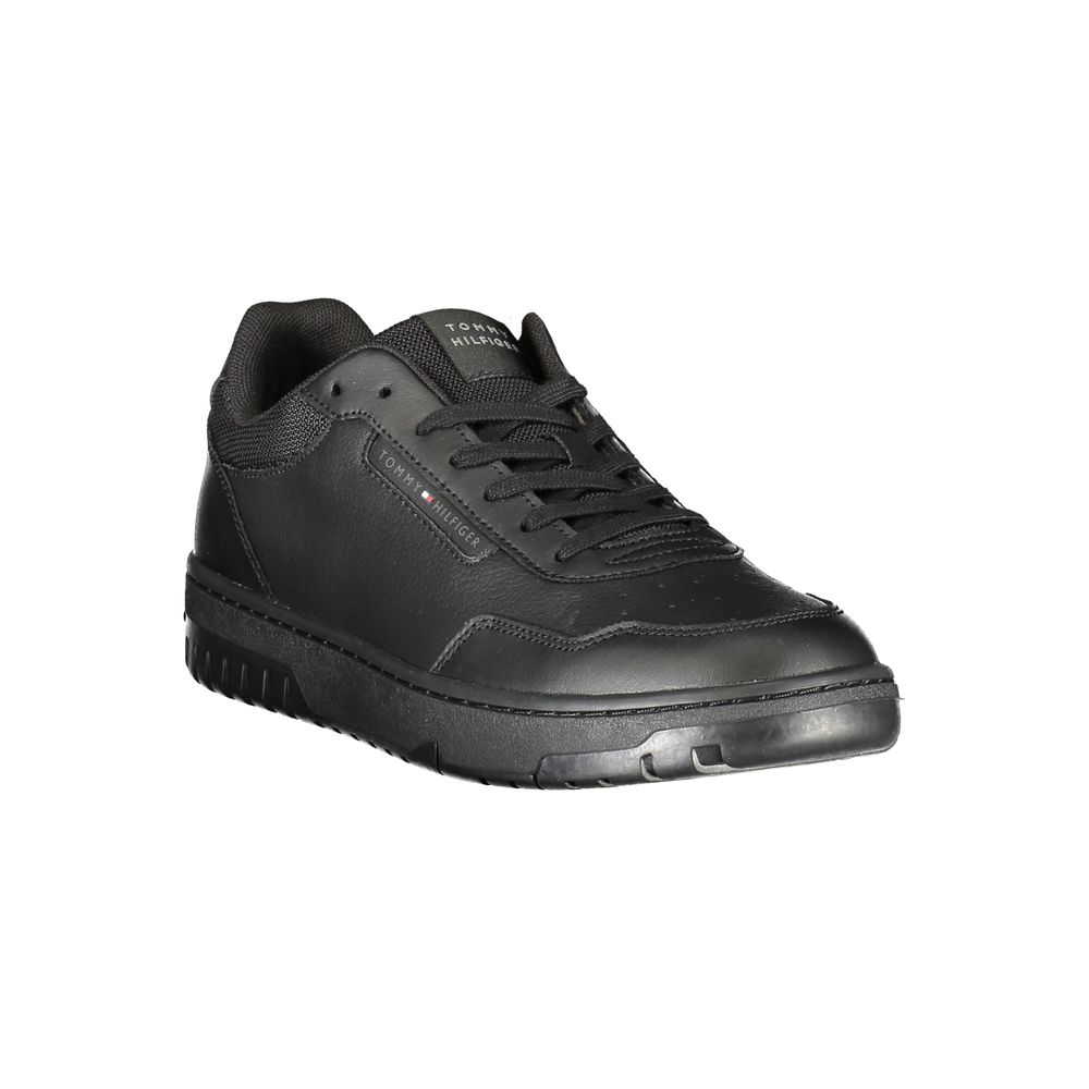 Black Leather Men Sneaker Tommy Hilfiger