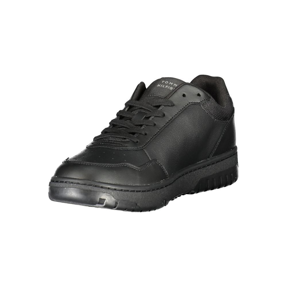 Black Leather Men Sneaker Tommy Hilfiger