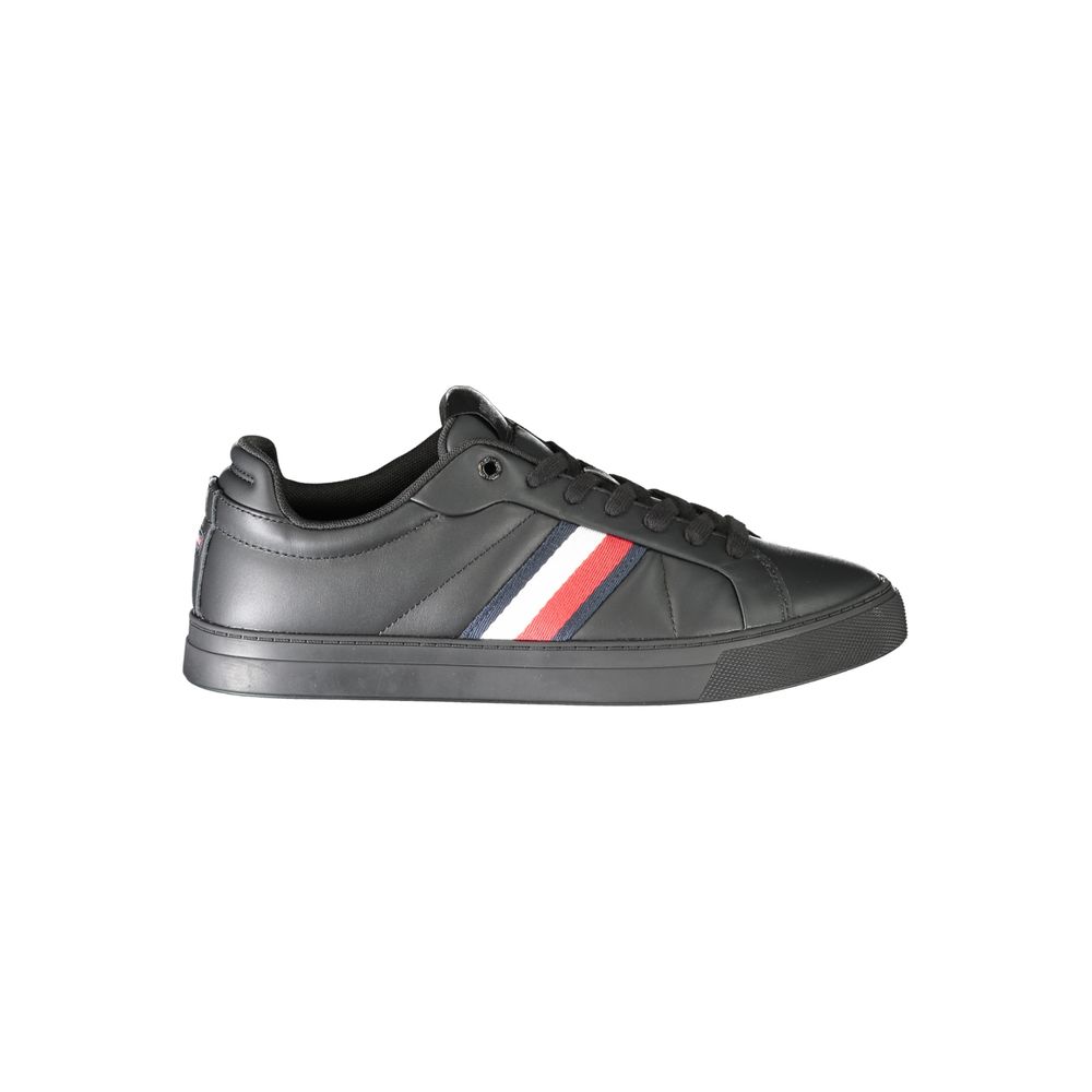Black Leather Men Sneaker Tommy Hilfiger