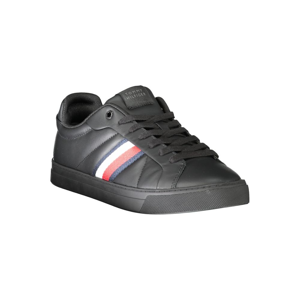 Black Leather Men Sneaker Tommy Hilfiger